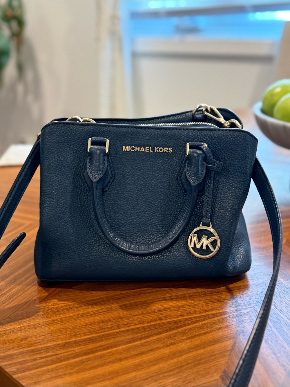 Michael Kors Leather Satchel with Gold MK Charm
